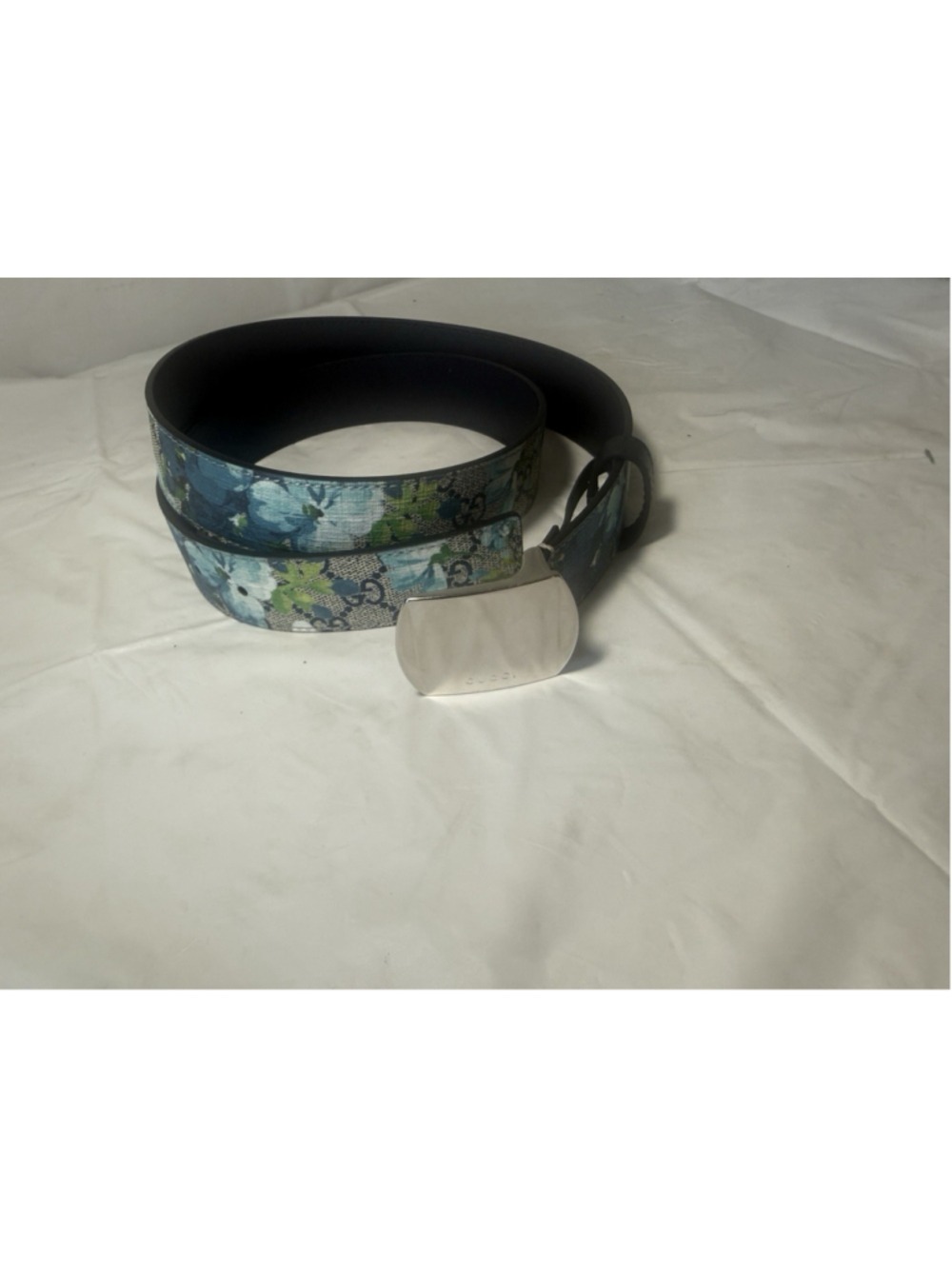 Gucci Gucci Silver Buckle Blue GG Supreme Coated Canvas Belt 95/38 floral - Picture 3 of 16
